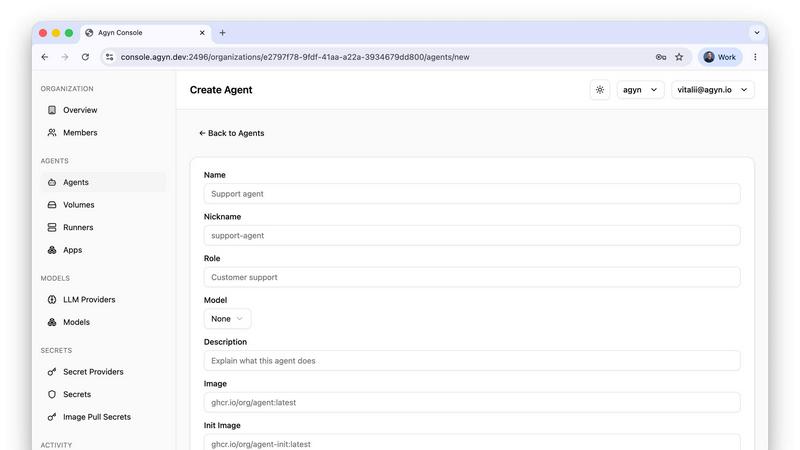 Agyn application interface and features