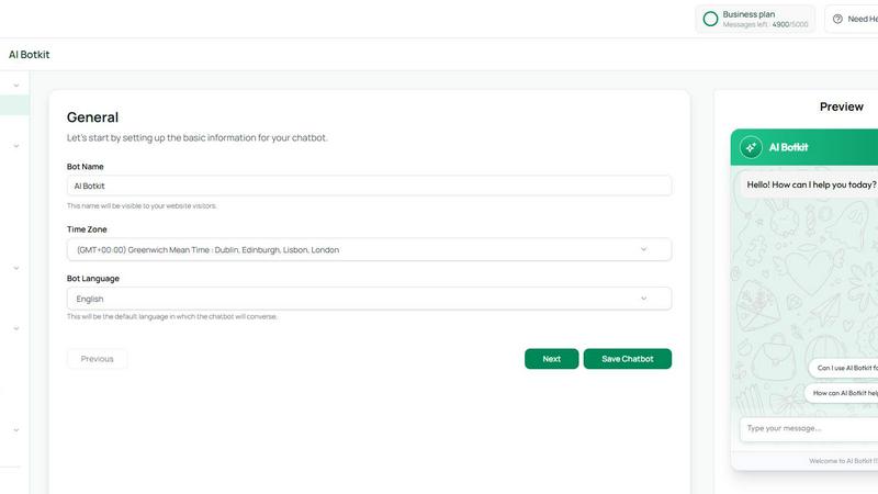 AI Botkit application interface and features