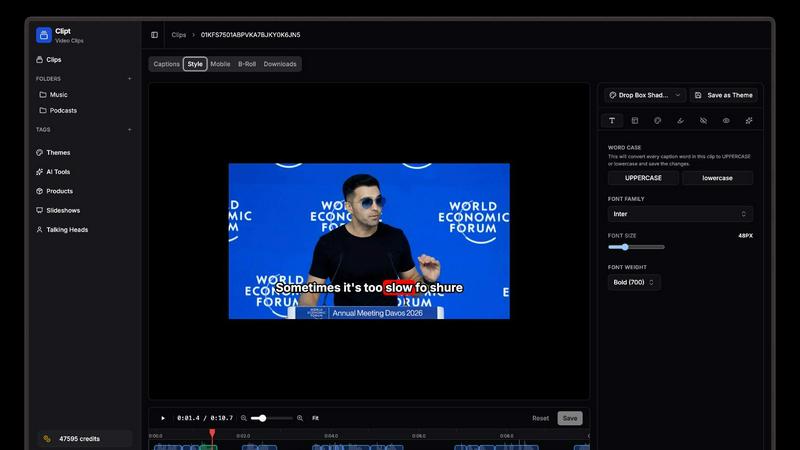 Clipt application interface and features