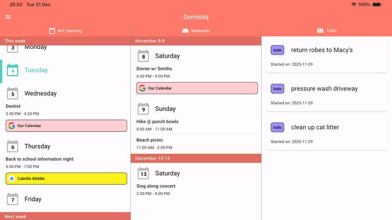 Domistiq application interface and features