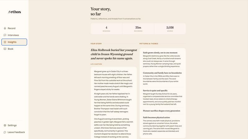 Ethos application interface and features