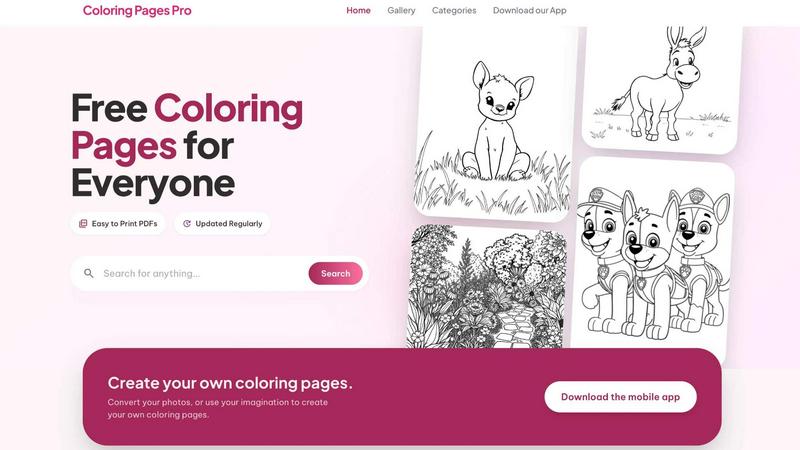 Coloring Pages Pro application interface and features
