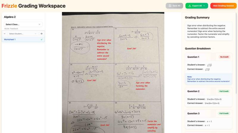 Frizzle application interface and features
