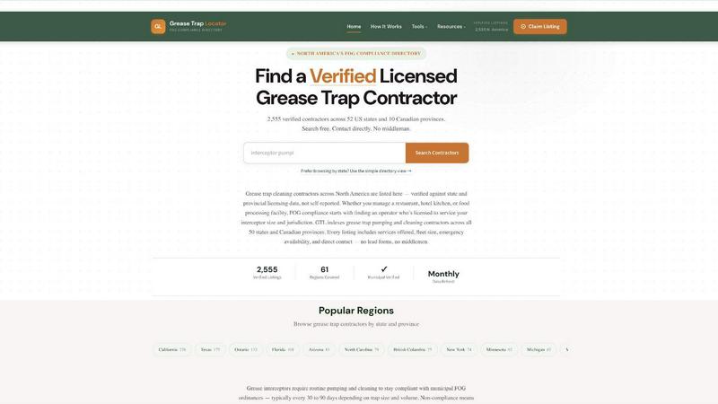 Grease Trap Locator application interface and features