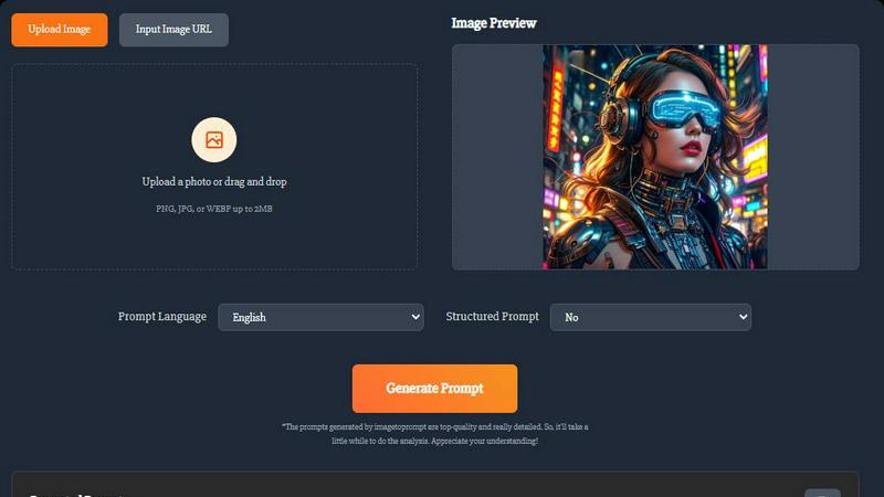 Image to Prompt application interface and features