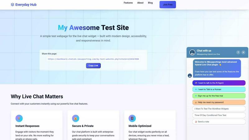 IMsupporting Hybrid Live Chat application interface and features