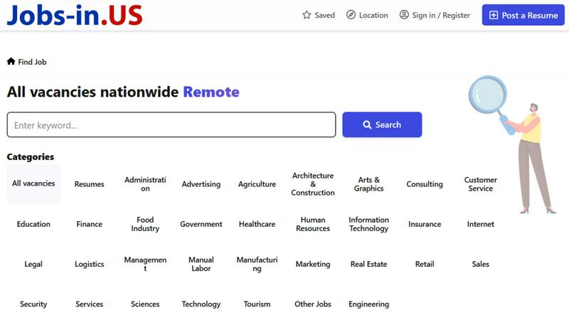 Jobs-in US application interface and features