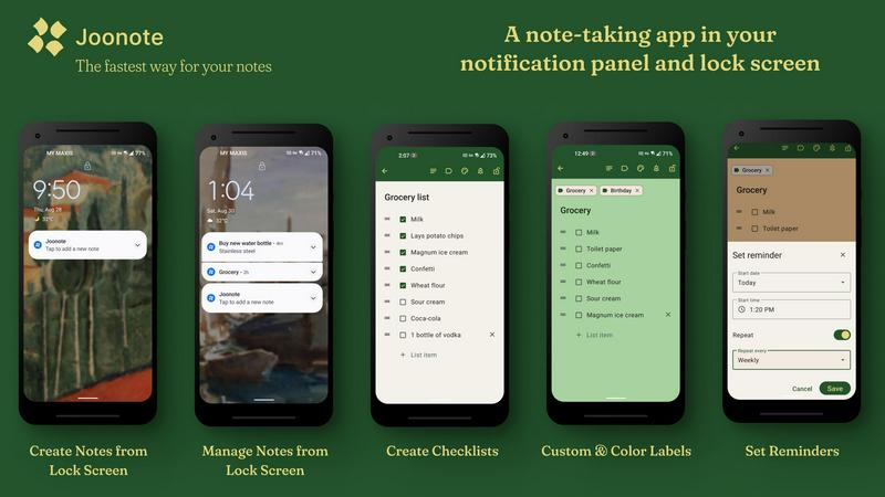 Joonote application interface and features