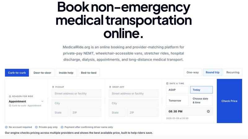 MedicalRide.Org application interface and features