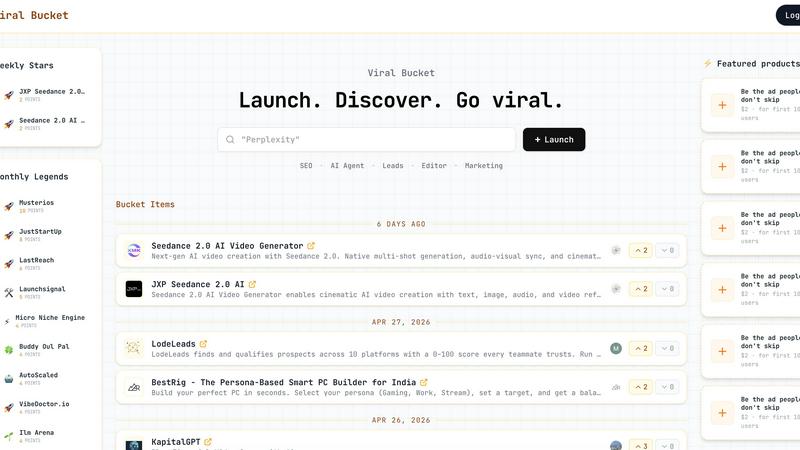 Viral Bucket application interface and features