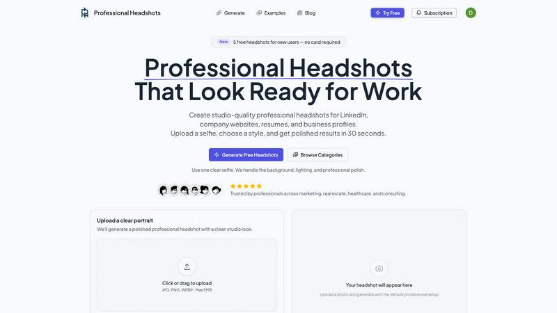 Professional Headshots application interface and features