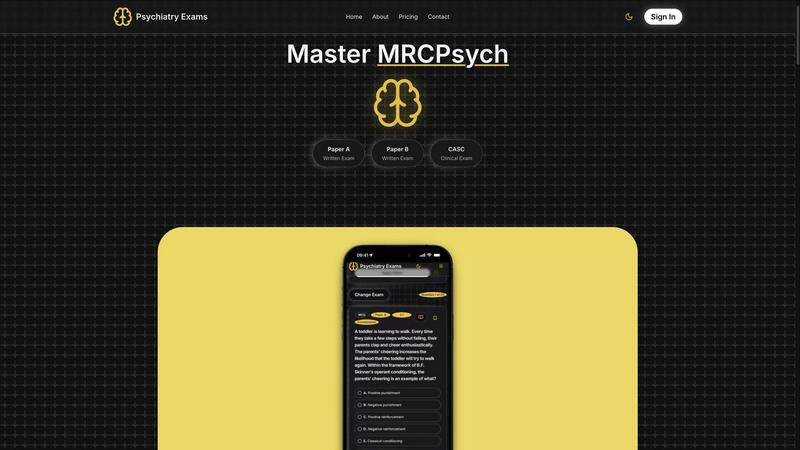 Psychiatry Exams application interface and features