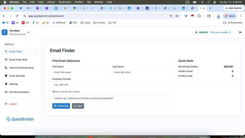 QuickEnrich application interface and features