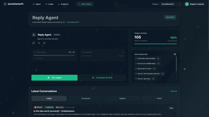 QuickMarketfit application interface and features