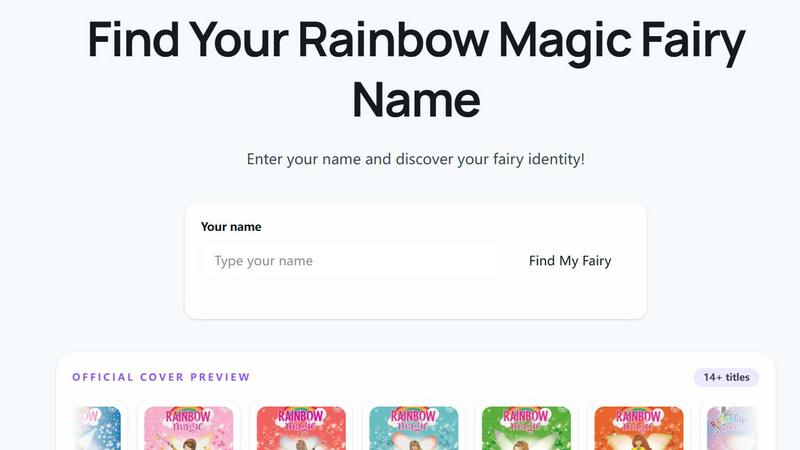 Rainbow Magic Fairy Name Finder application interface and features
