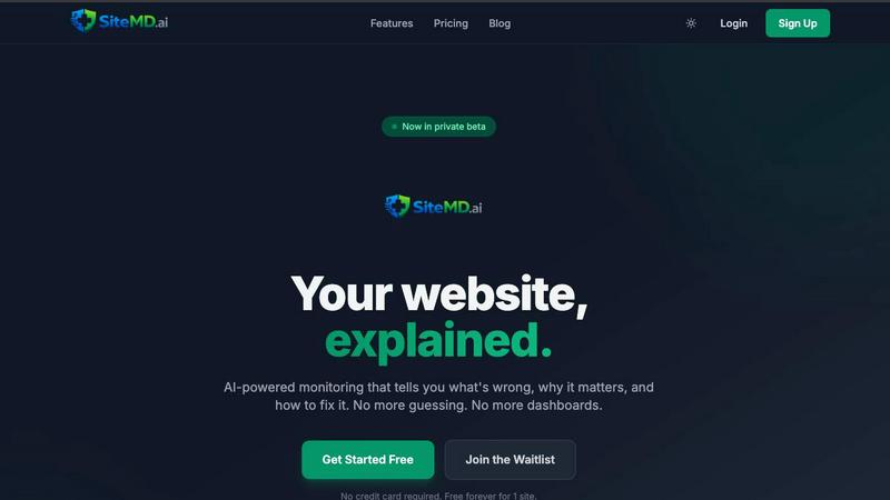 SiteMd application interface and features