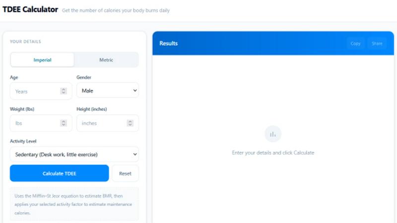 TDEE Calculator application interface and features