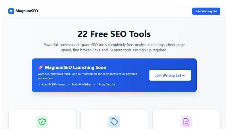 Magnum SEO Tools application interface and features