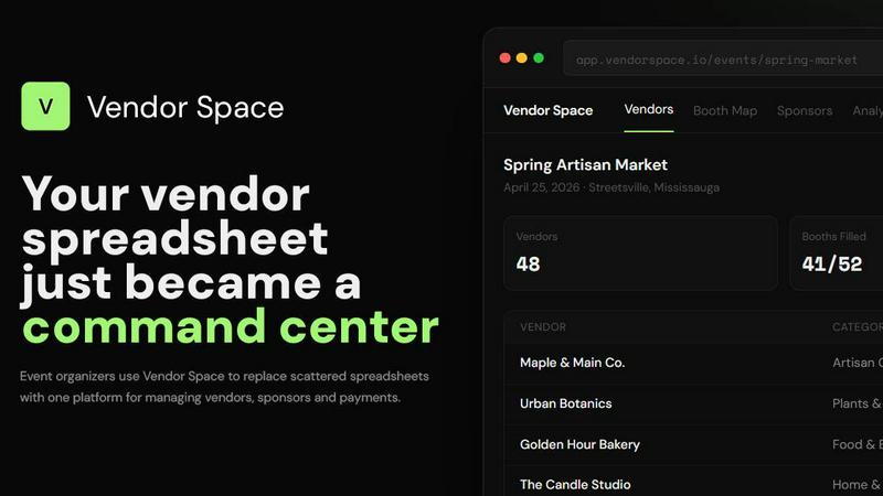Vendor Space application interface and features
