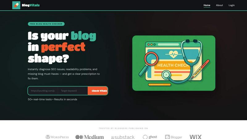 BlogVitals application interface and features