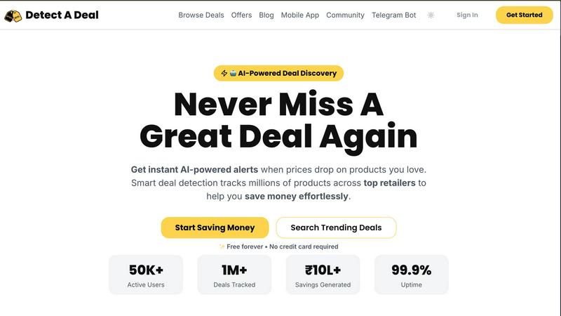 Detectadeal application interface and features