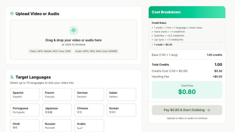 Dubvid application interface and features