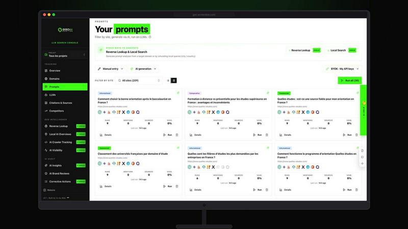 GEO AI MENTION application interface and features