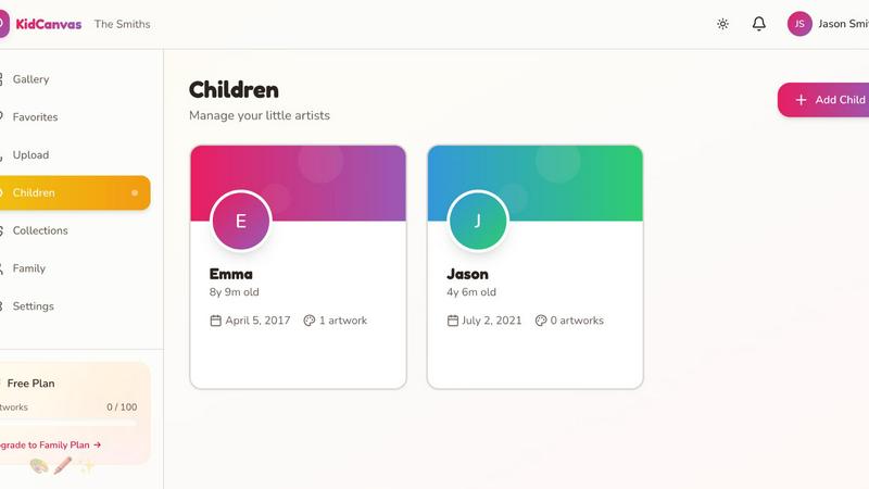 KidCanvas application interface and features