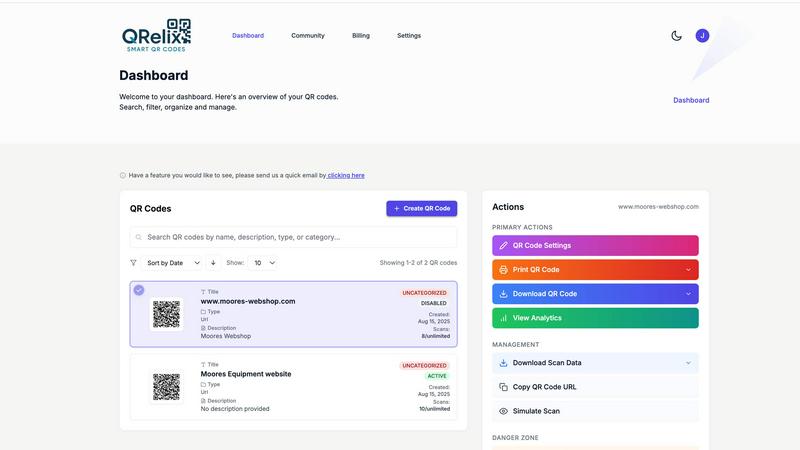 QRelix application interface and features